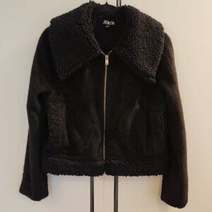 J.Crew Sherpa Trimmed Cropped Bomber Faux Shearling Jacket Black size S